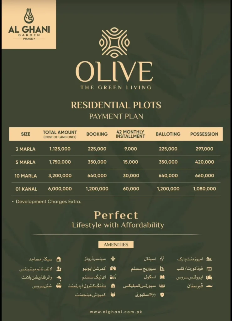 Olive Block Al Ghani Garden Phase 7 Payment Plan